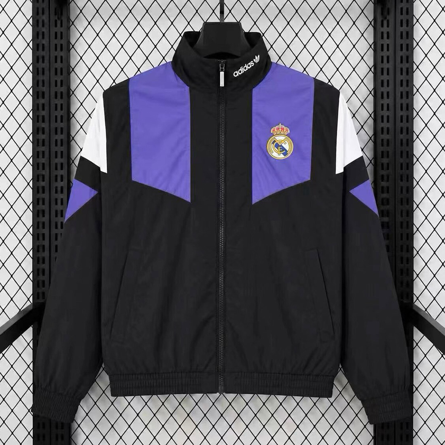 Real Madrid EQT Tracksuit 26-27 Windbreaker Jacket - Black With Purple - JerseysGala