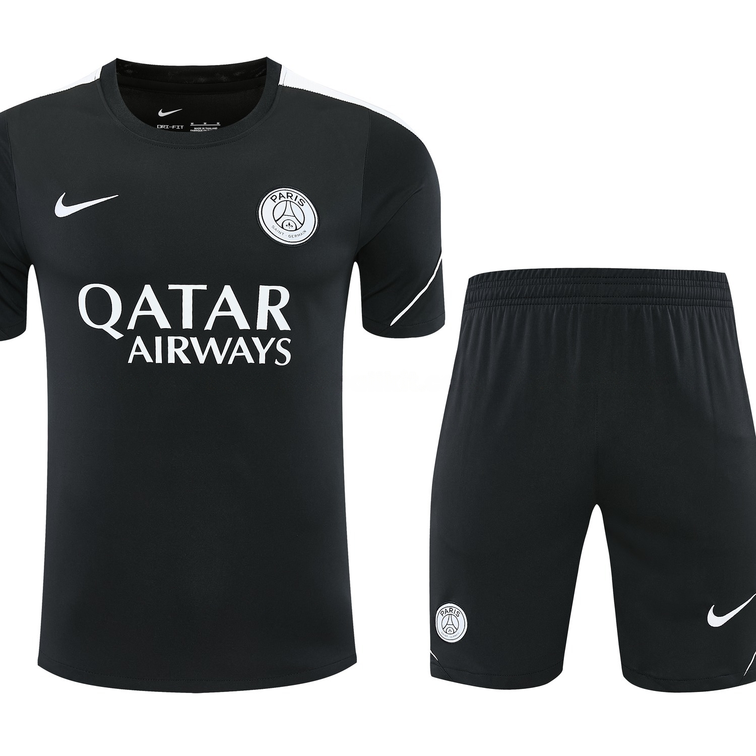 Paris Saint-Germain PSG 26-27 White Chest Sponsors Short-Sleeve Training Set - Black Top & Black Shorts - JerseysGala