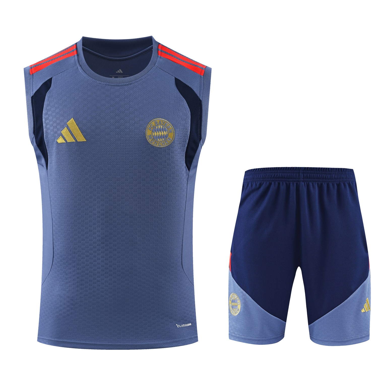 Bayern Munich 26-27 Vest Training Set - Grey-Blue Vest and Deep Blue Shorts - JerseysGala