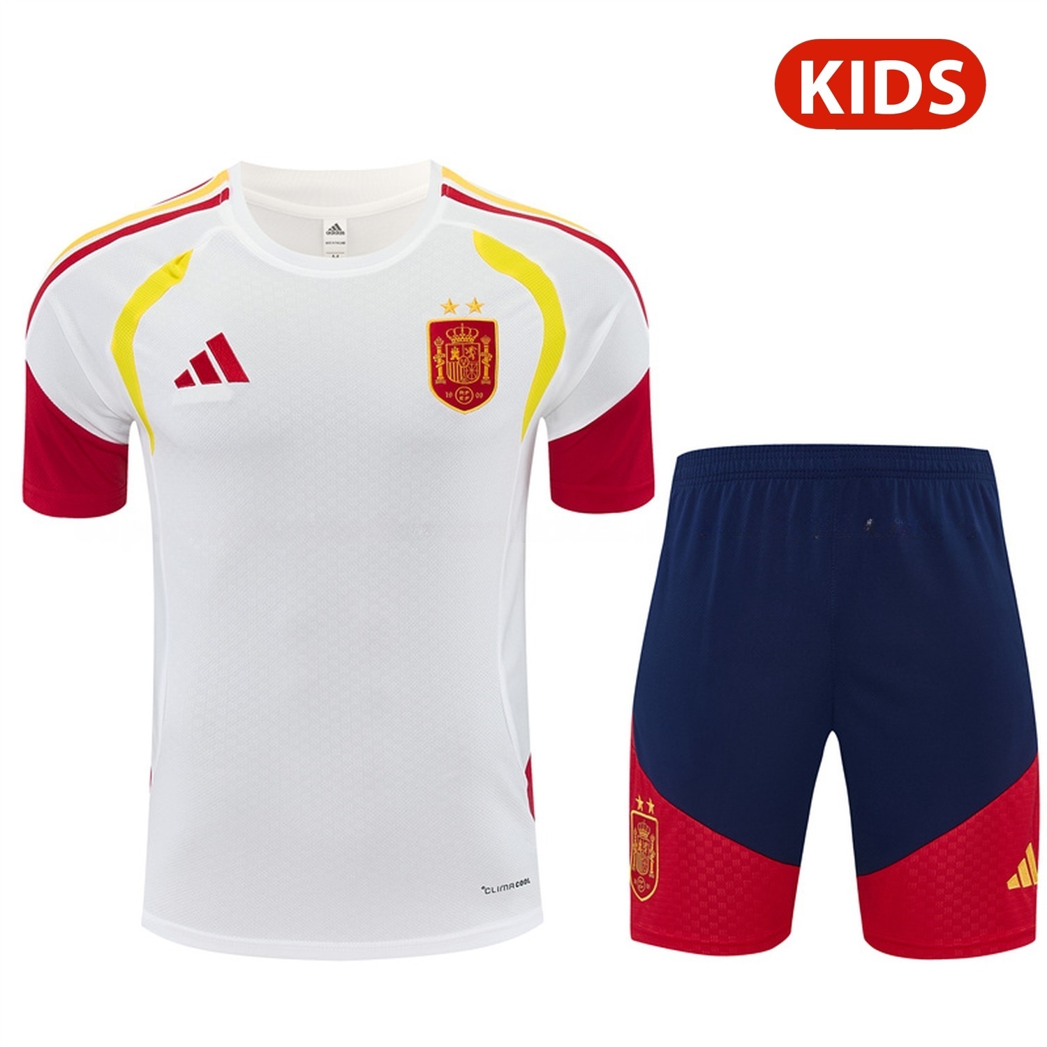 Spain 2026 Kids Short-Sleeve Training Set - White Top & Deep Blue Shorts - JerseysGala