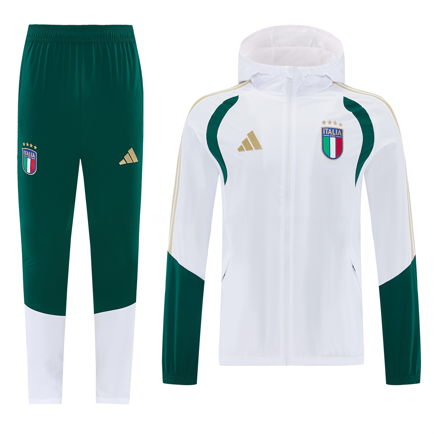 Italy 2026 Hooded Windbreaker Training Set - White Top & Green Pants - JerseysGala