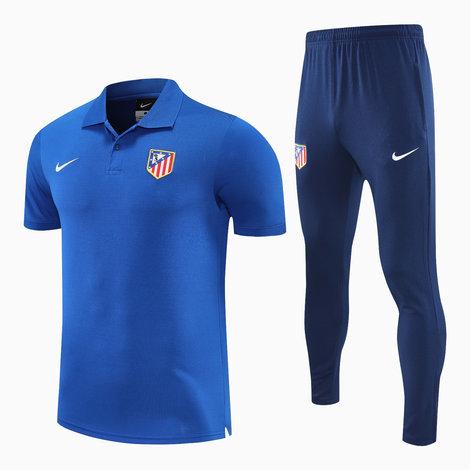 Atletico Madrid 25-26 POLO Short-Sleeve Training Set - Ocean Blue Top & Deep Blue Pants - JerseysGala