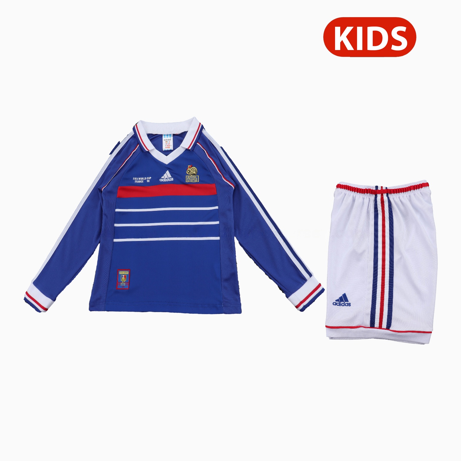Retro France 1998 Home Long Sleeves Kids Kit - JerseysGala