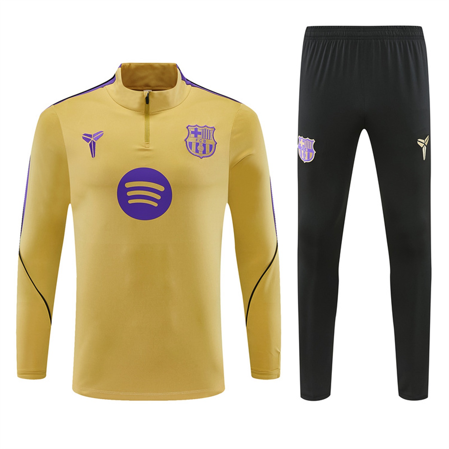 Barcelona 26-27 Kids Long Sleeve Training Set - Gold Top & Black Pants - JerseysGala