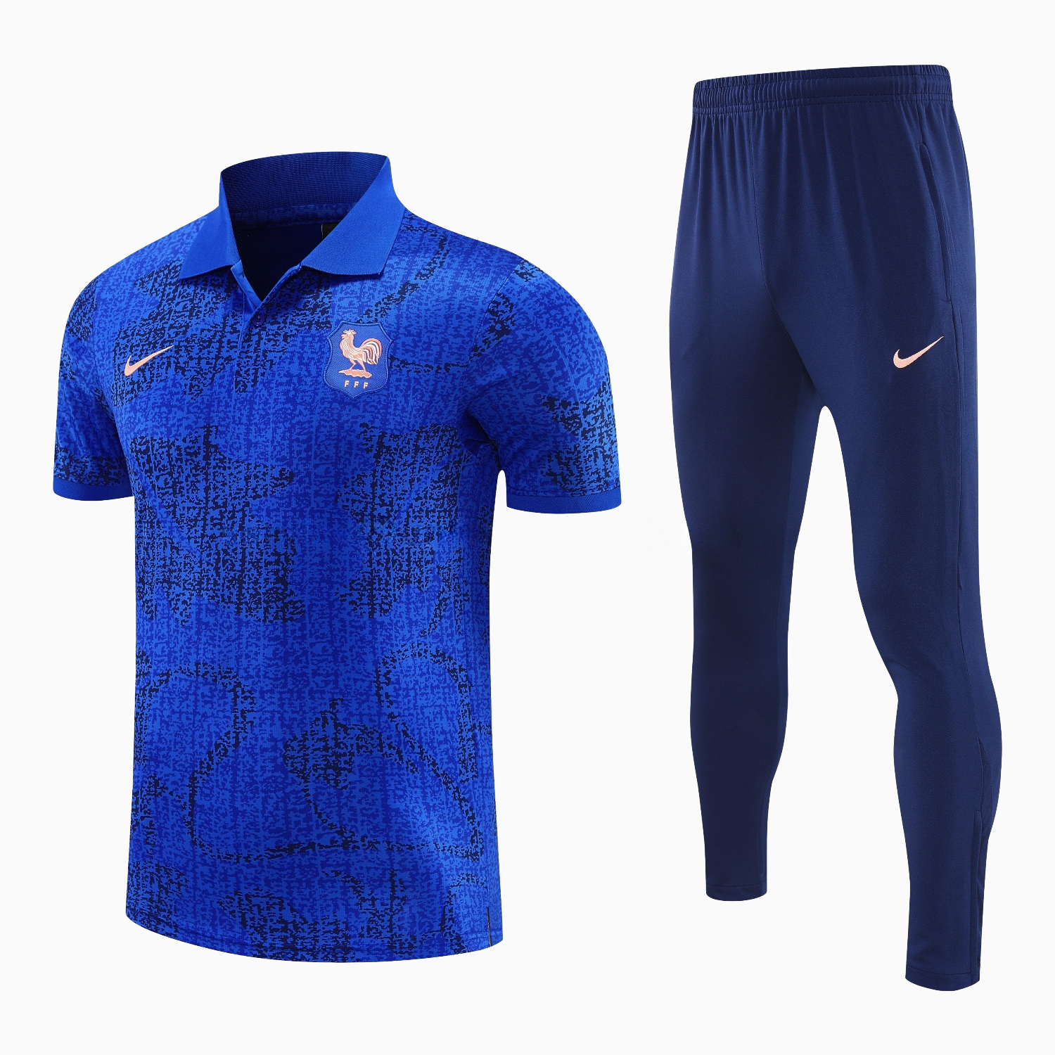 France 25-26 POLO Short-Sleeve Training Set - Ocean Blue Top and Dark Blue Pants - JerseysGala