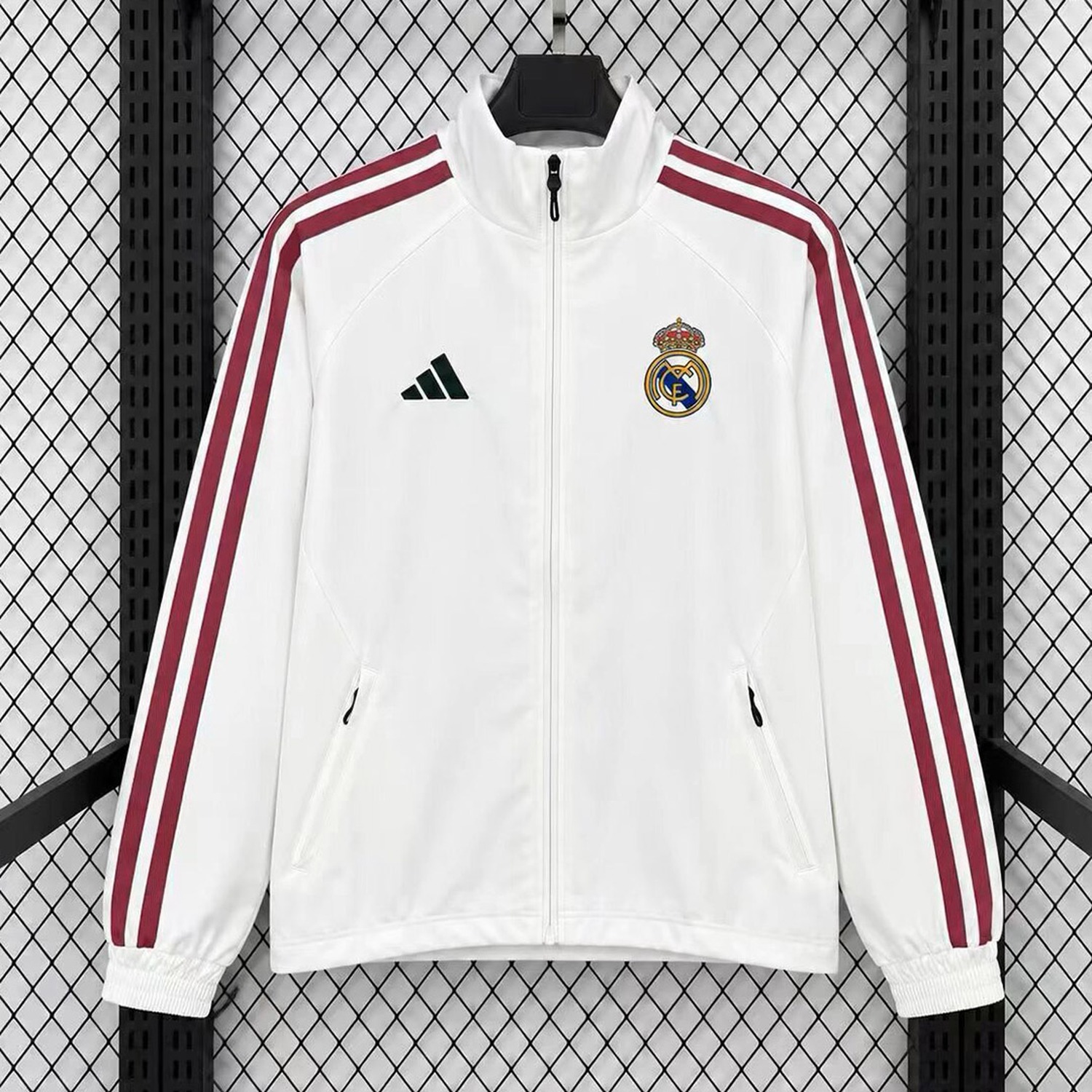 Real Madrid 26-27 Home Windbreaker Jacket - White With Maroon - JerseysGala