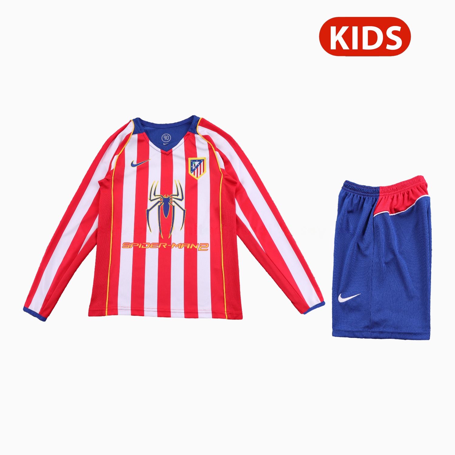 Retro Atletico Madrid 2004-05 Home S.p.i.d.e.r M.a.n Special Long Sleeves Kids Kit - JerseysGala