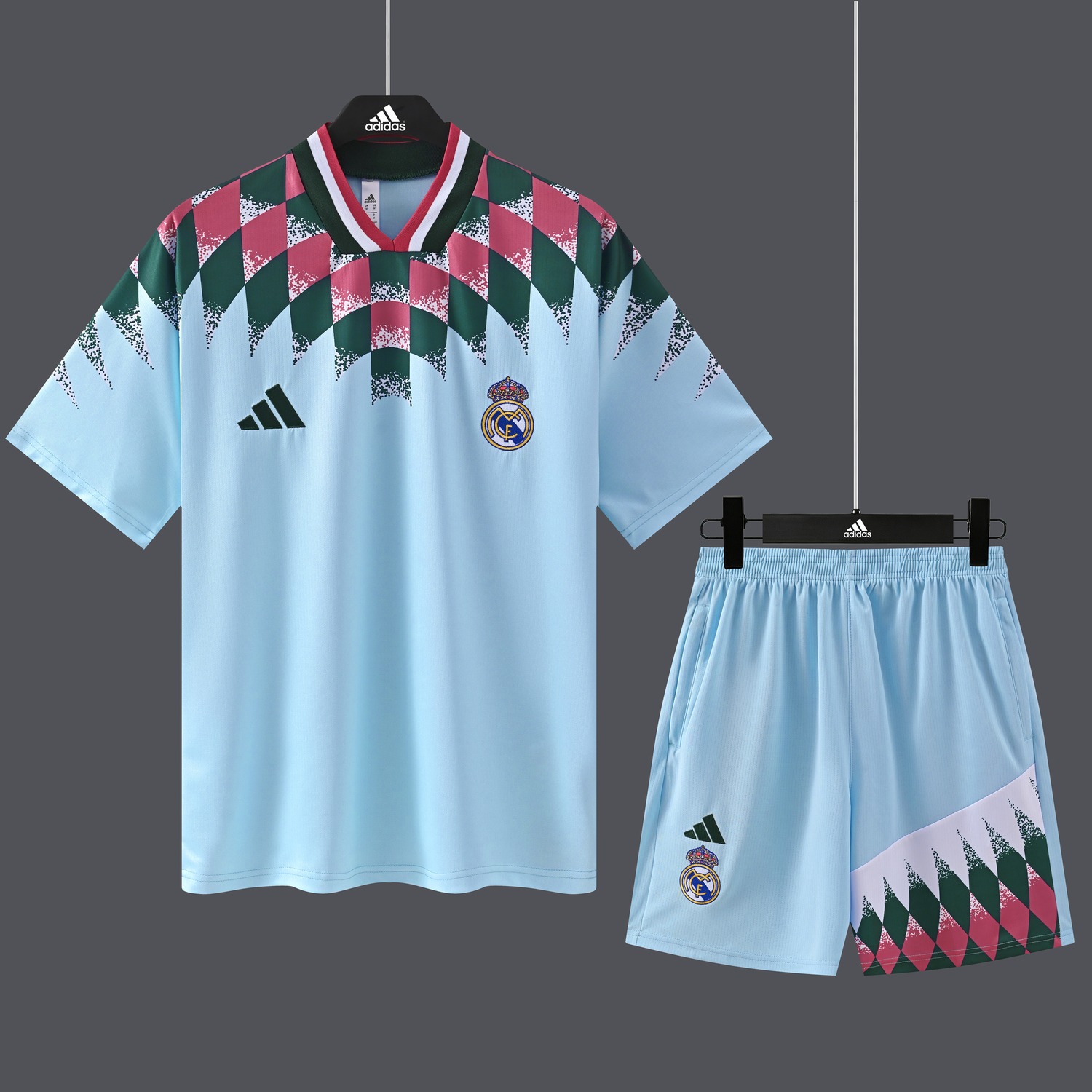Real Madrid 26-27 Short-Sleeve Training Set - Light Blue With Green Pink - JerseysGala