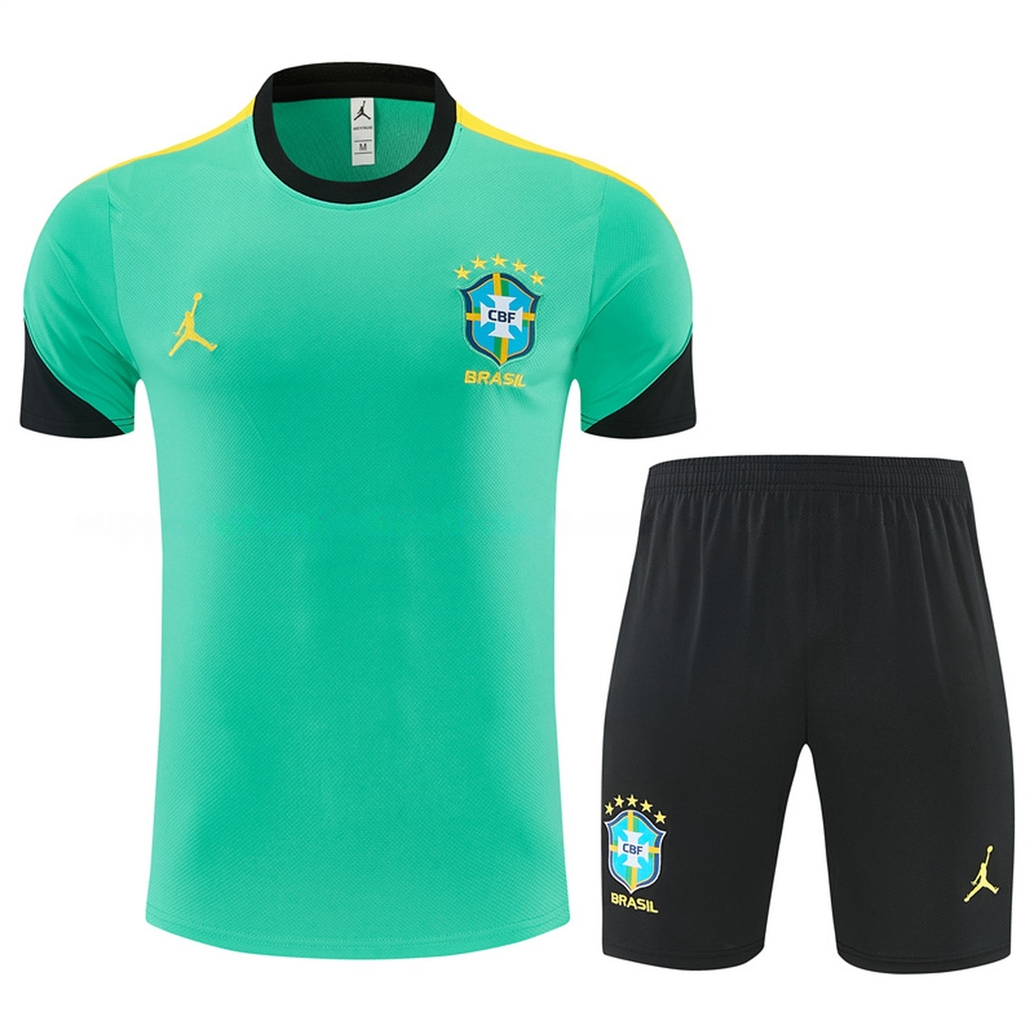 Brazil 2026 Short-Sleeve Training Set - Light Green Top & Black Shorts - JerseysGala