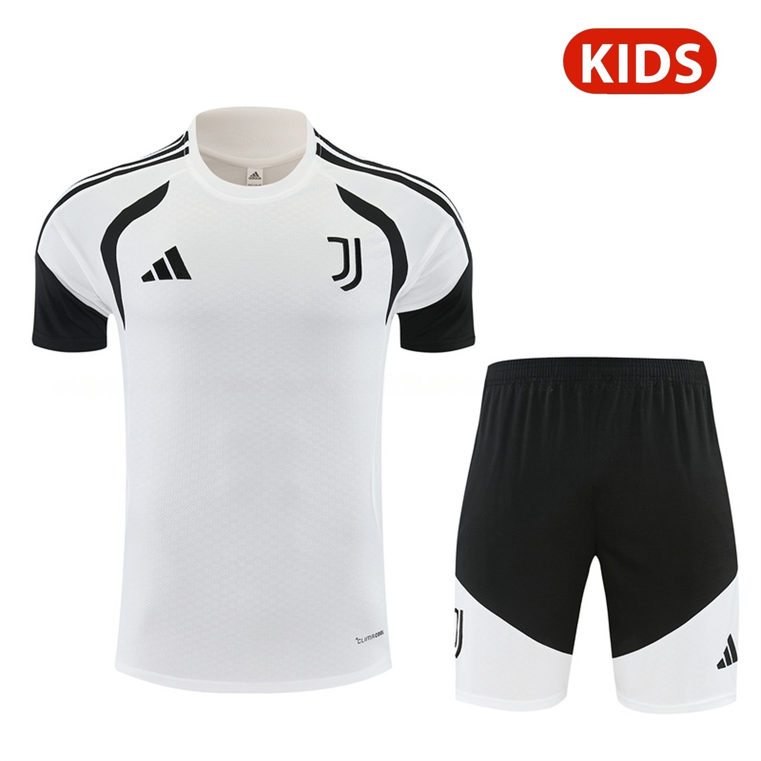 Juventus 26-27 Kids Short-Sleeve Training Set - White Top & Black Shorts - JerseysGala