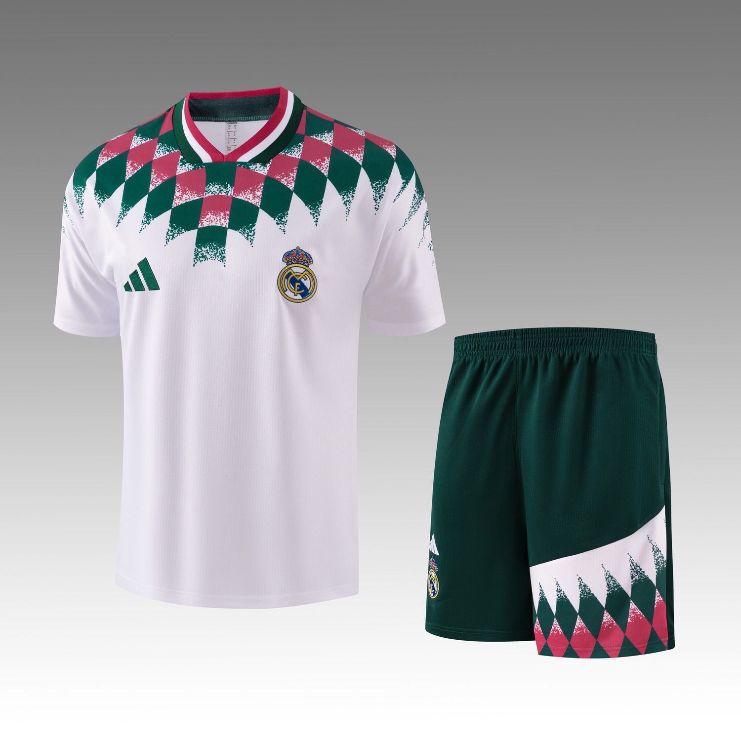Real Madrid 26-27 Retro Style Short-Sleeve Training Set - White Top & Dark Green Shorts - JerseysGala