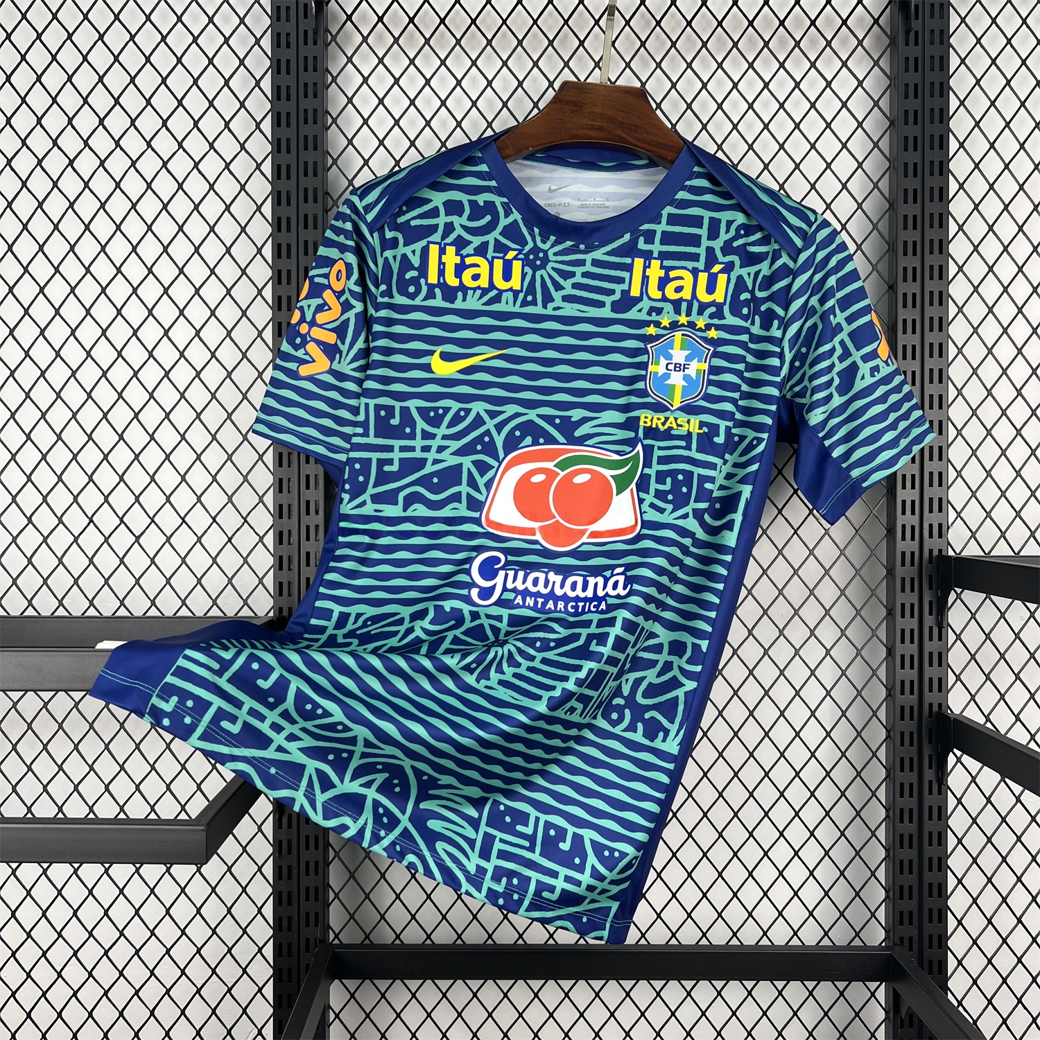 Retro Brazil 2024 Blue Pre-Match Training Jersey - Fans Version - JerseysGala
