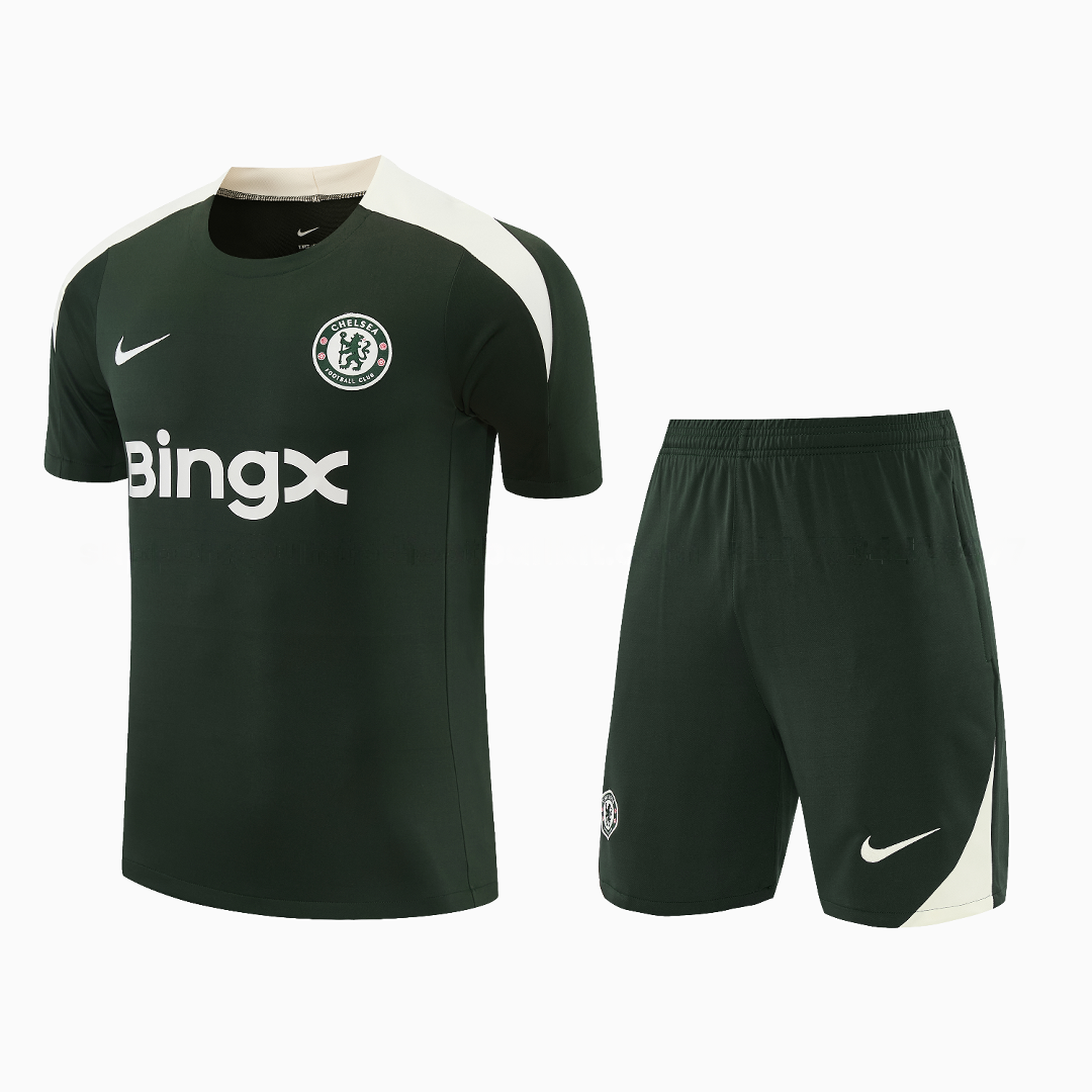 C.H.E.L.S.E.A 25-26 Short-Sleeve Training Set - Dark Green With White Accents Top & Pants - JerseysGala