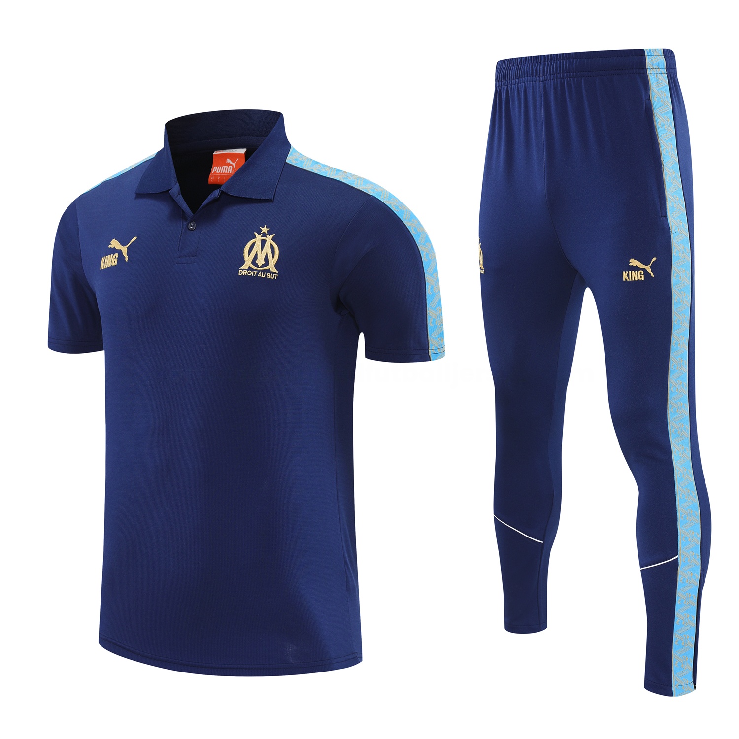 Marseille 25-26 POLO Short-Sleeve Training Set - Dark Blue Top and Pants - JerseysGala