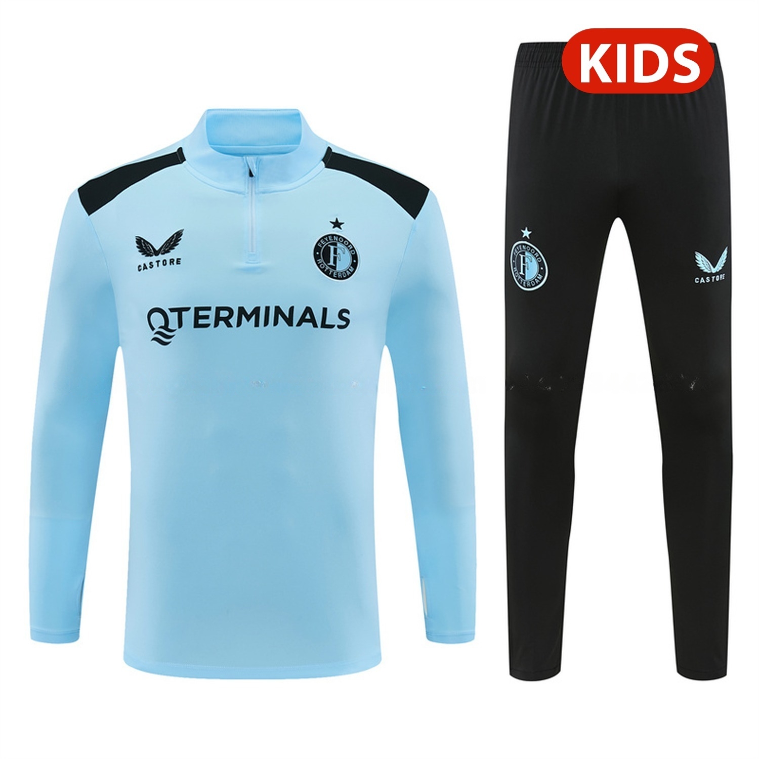 Feyenoord 26-27 Kids Long Sleeve Training Set - Light Blue Top & Black Pants - JerseysGala