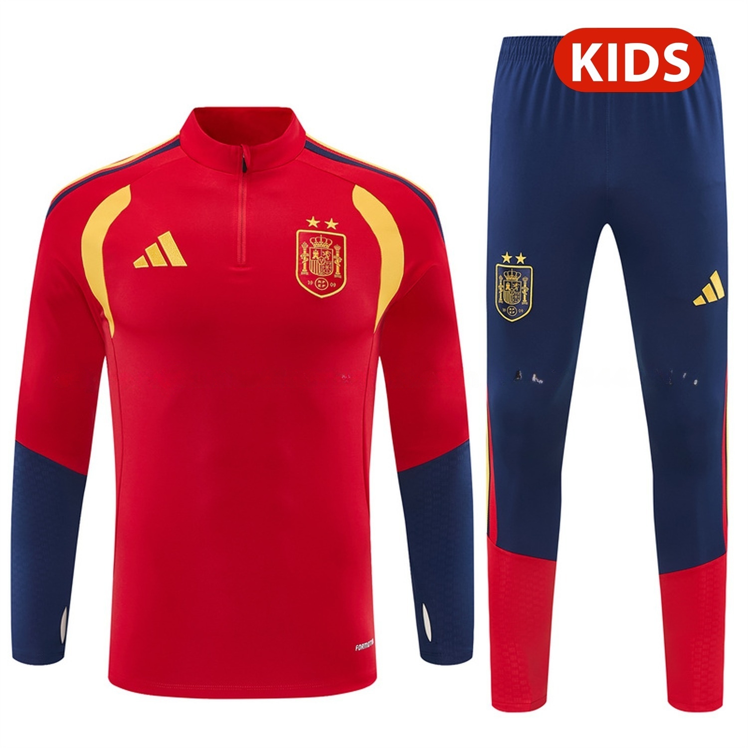 Spain 2026 Kids Long Sleeve Training Set - Red Top & Deep Blue Pants - JerseysGala