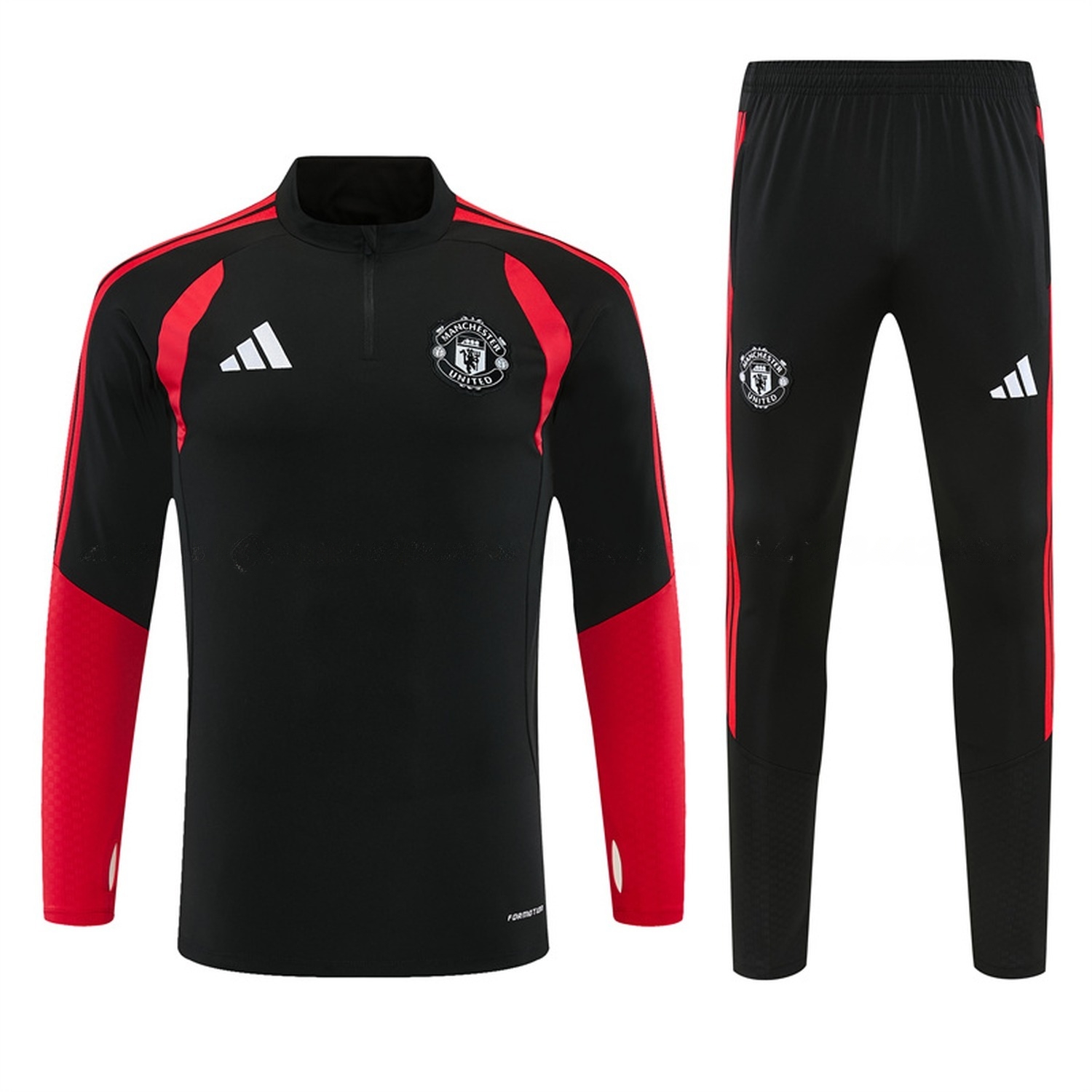 Manchester United 26-27 With Red Long Sleeve Training Set - Black Top & Black Pants - JerseysGala