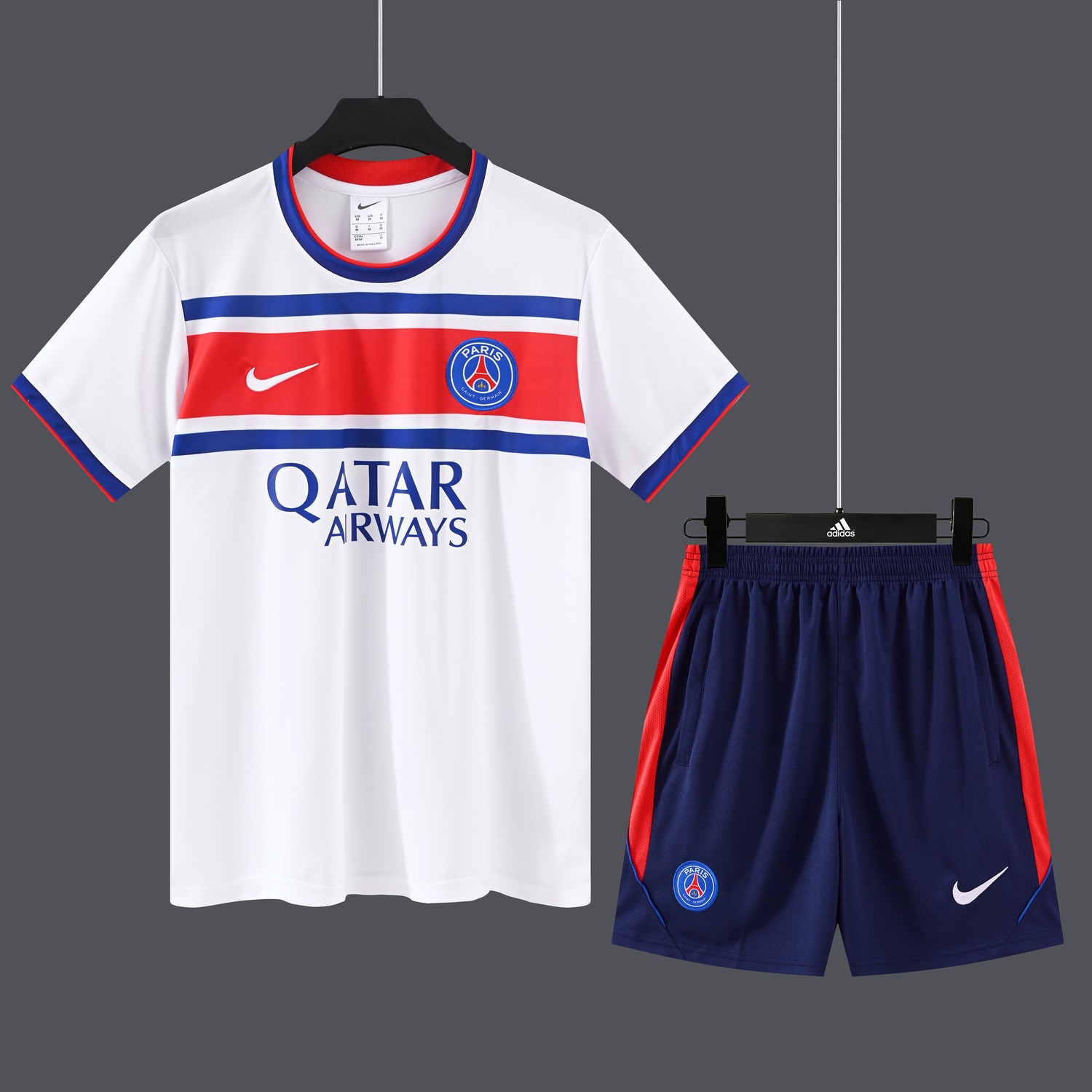 Paris Saint-Germain PSG 26-27 Short-Sleeve Training Set - White Top & Deep Blue Shorts - JerseysGala