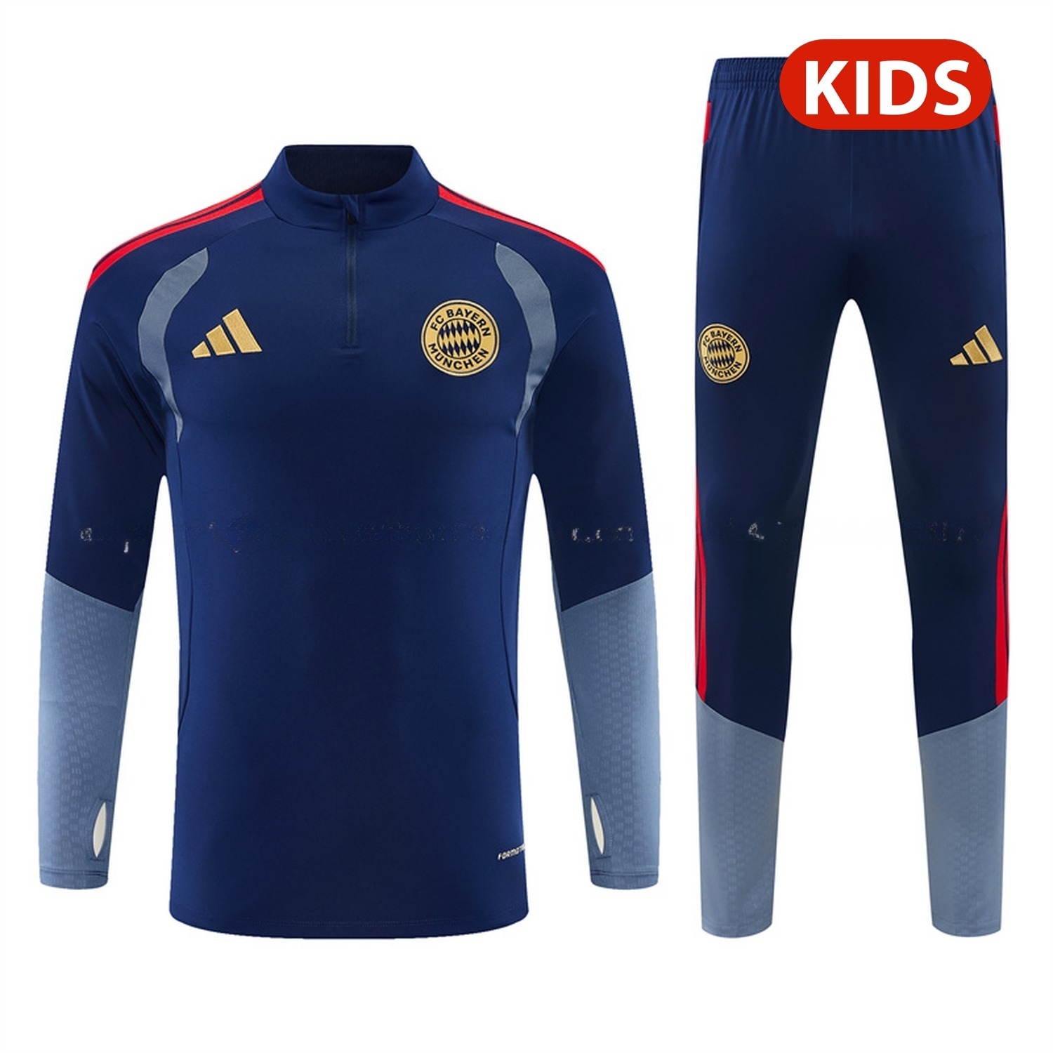 Bayern Munich 26-27 Kids Long Sleeve Training Set - Deep Blue Top & Deep Blue Pants - JerseysGala