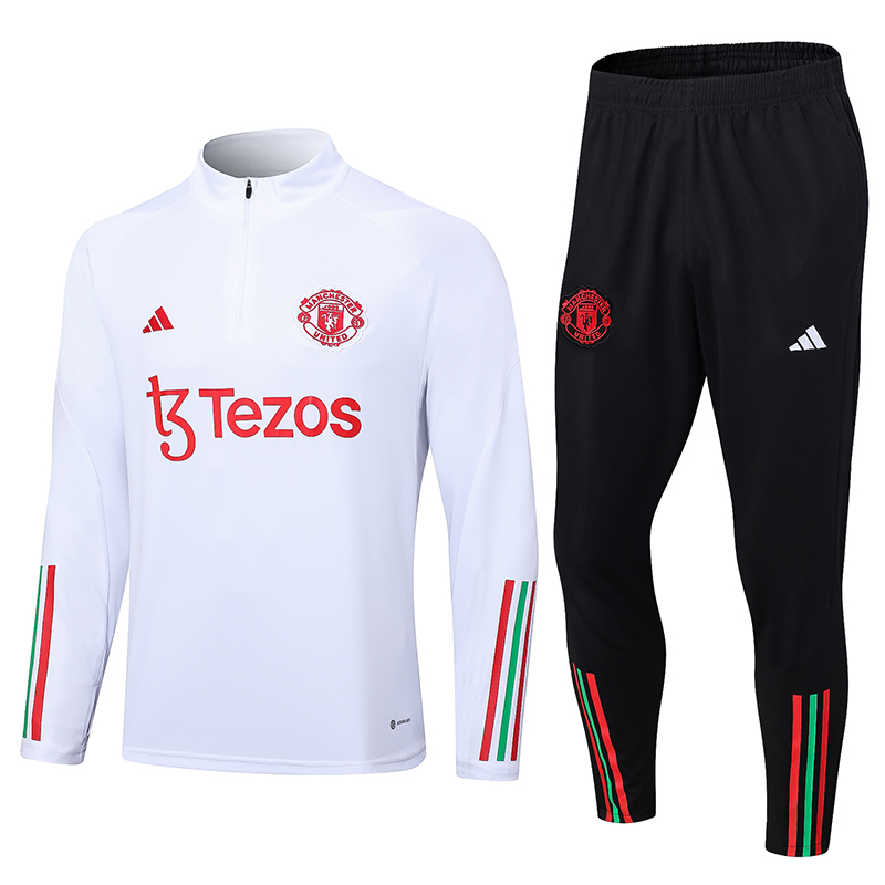 Manchester United 23-24 Long Sleeve Training Set -White and Red - JerseysGala