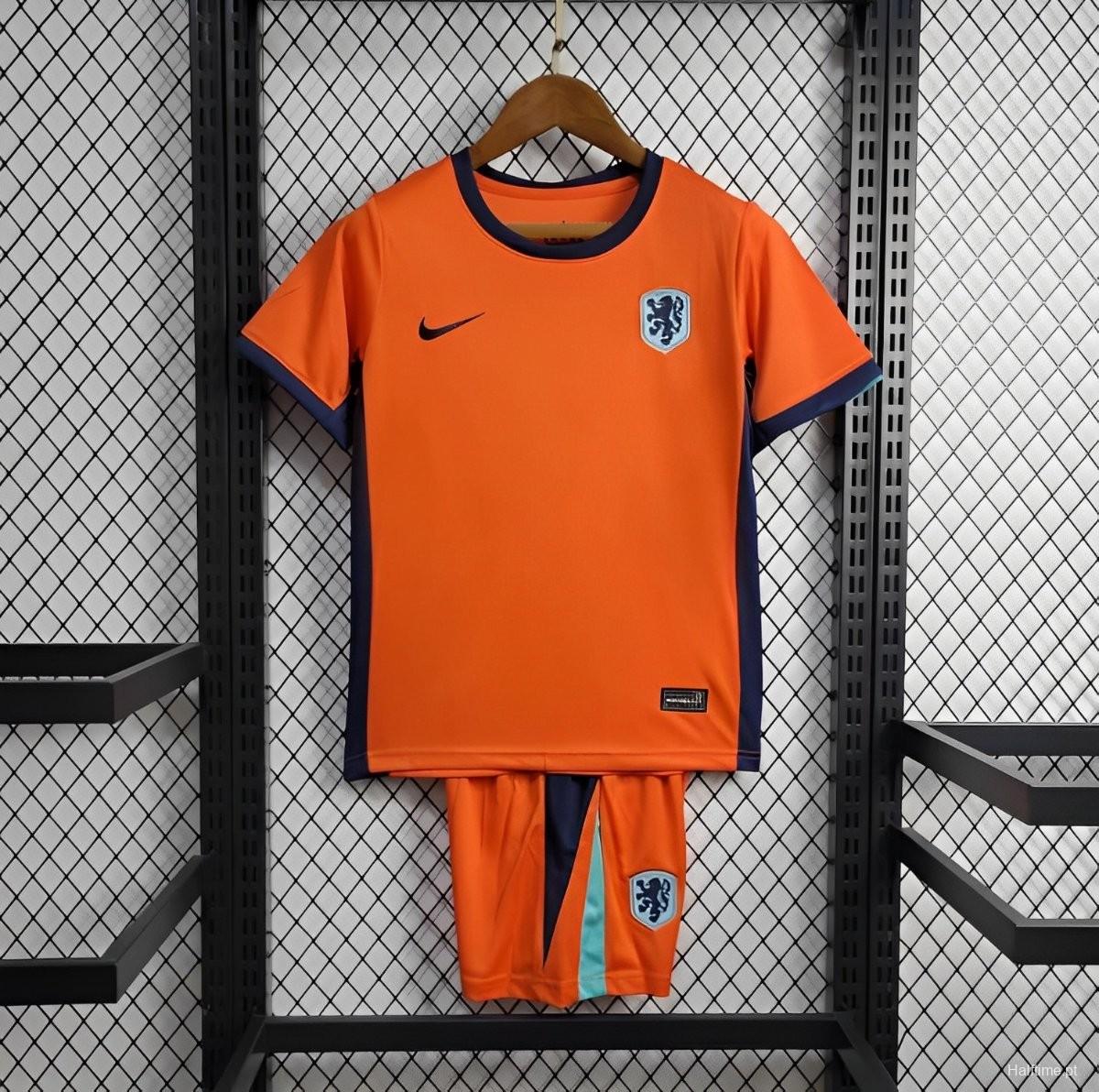 Netherlands 2024 Home Stadium Kids Kit - JerseysGala