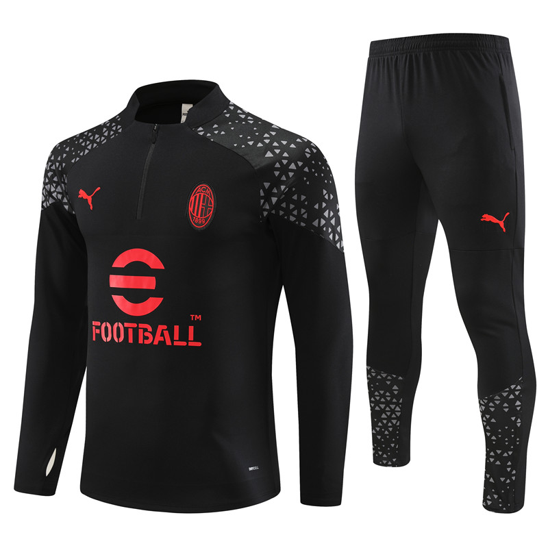 AC Milan 23-24 Long Sleeve Training Set -Black and Red - JerseysGala