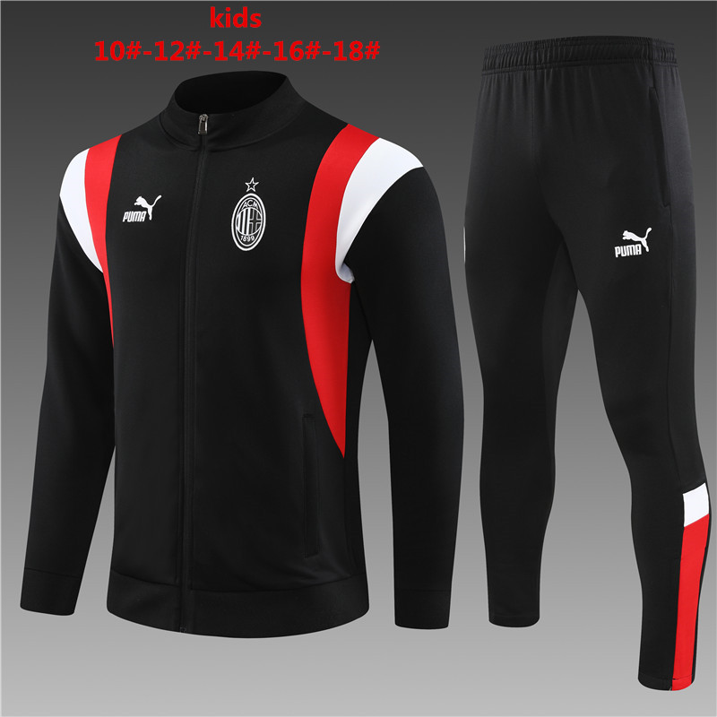 AC Milan 23-24 Kids Jacket Training Tracksuit - Black - JerseysGala