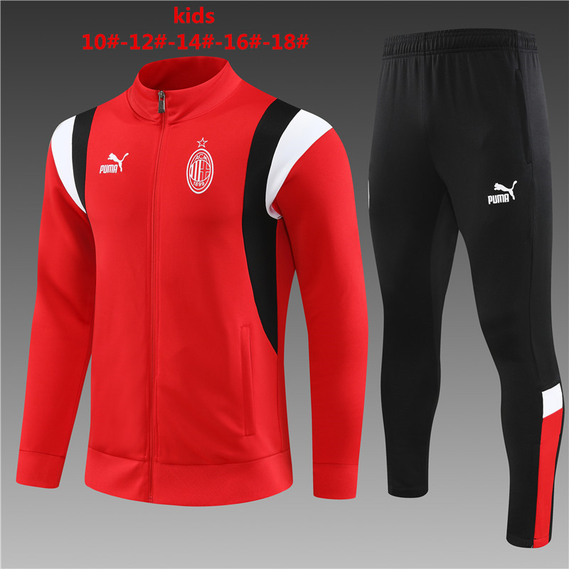 AC Milan 23-24 Kids Jacket Training Tracksuit - Red - JerseysGala