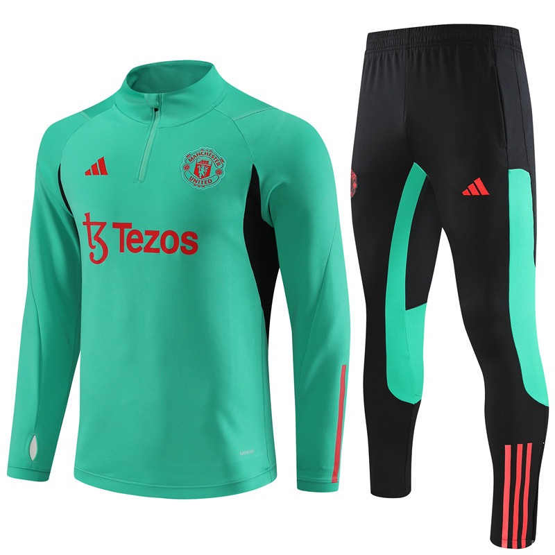 Manchester United 23-24 Kids Long Sleeve Training Set Green - JerseysGala