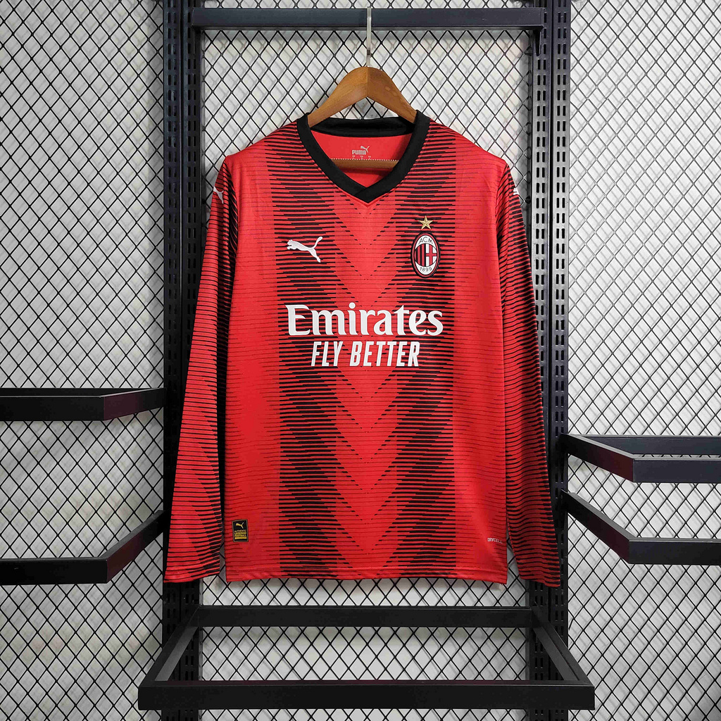 23/24 AC Milan Home Long Sleeve Jersey - Fans Version - JerseysGala