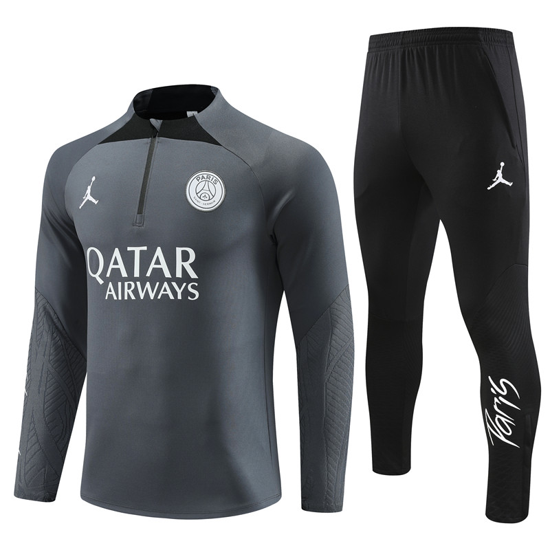 Paris Saint-Germain PSG 23-24 Kids Long Sleeve Training Set Deep Gray - JerseysGala