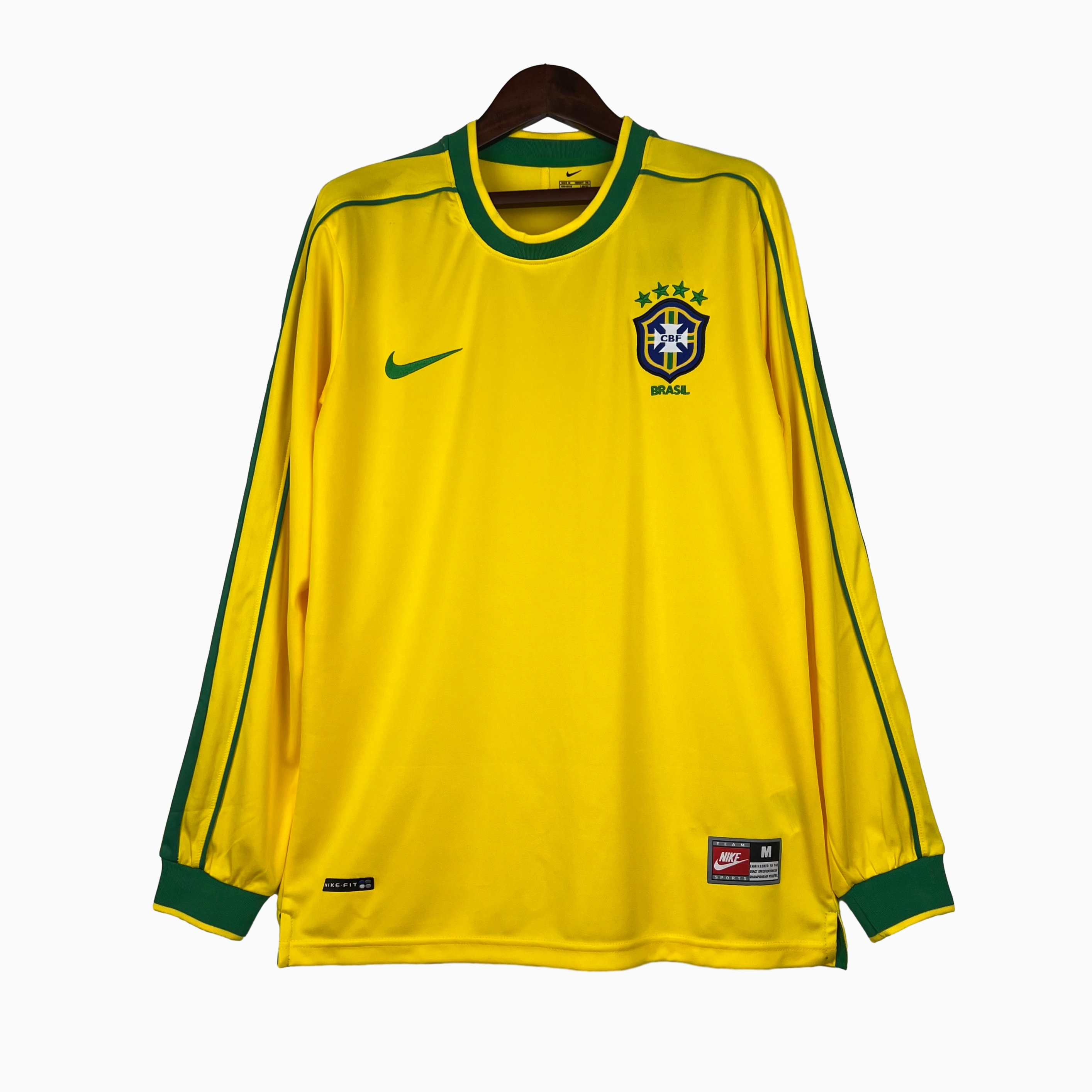 Retro Brazil 1998 Home Stadium Long Sleeve Jersey - JerseysGala