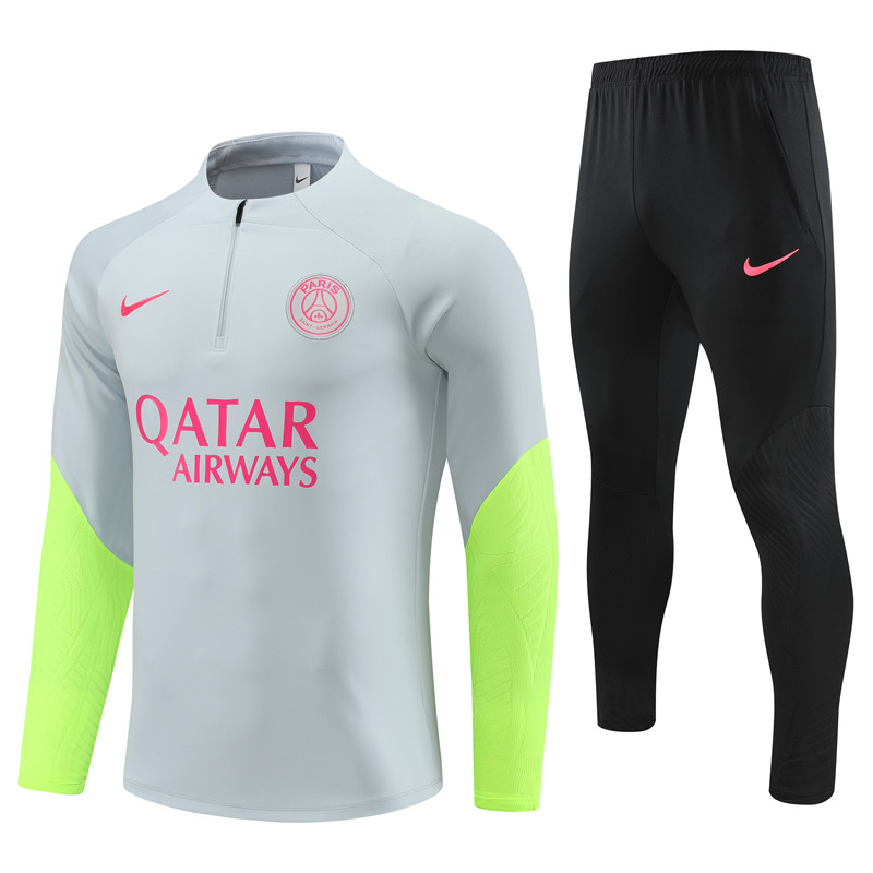 Paris Saint-Germain PSG 23-24 Kids Long Sleeve Training Set Light Grey - JerseysGala