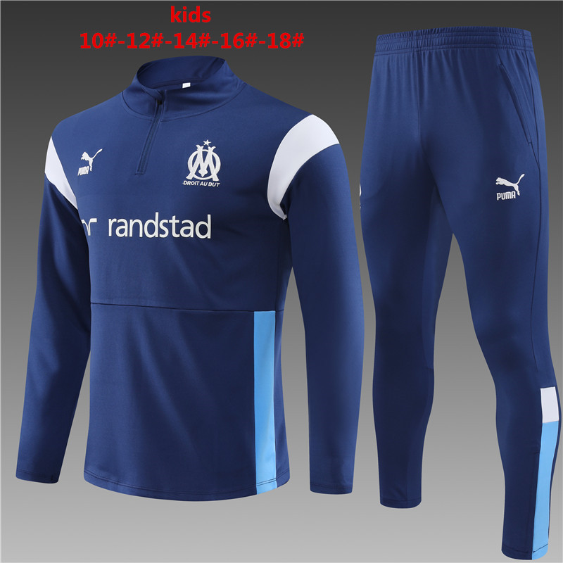 Marseille 23-24 Kids Jacket Training Tracksuit - Blue and White - JerseysGala