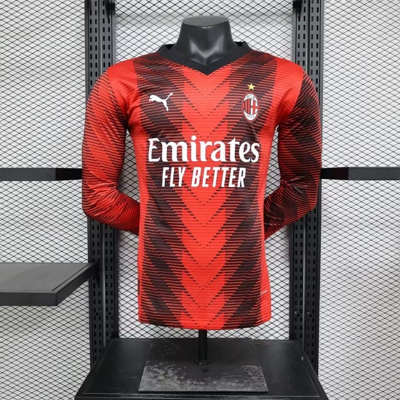 AC Milan 23-24 Home Long Sleeve Jersey - Player Version - JerseysGala