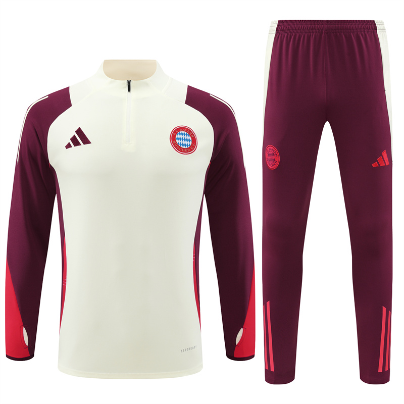 Bayern Munich 24-25 Long Sleeve Training Set - White & Red - JerseysGala