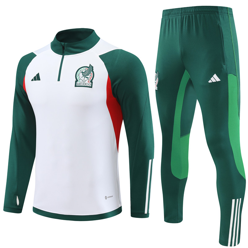 Mexico 23-24 Kids Long Sleeve Training Set White and Green - JerseysGala