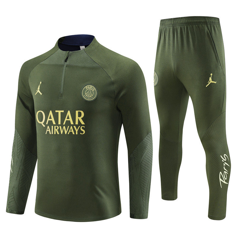 Paris Saint-Germain PSG 23-24 Long Sleeve Training Set - Army Green - JerseysGala