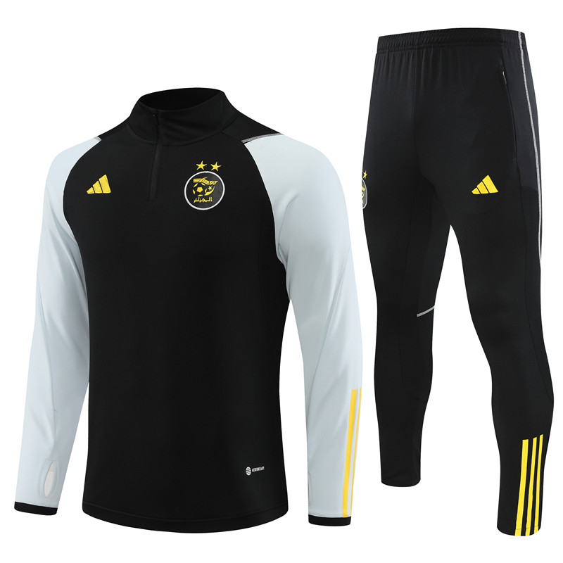 Algeria 23-24 Kids Long Sleeve Training Set Black and White - JerseysGala