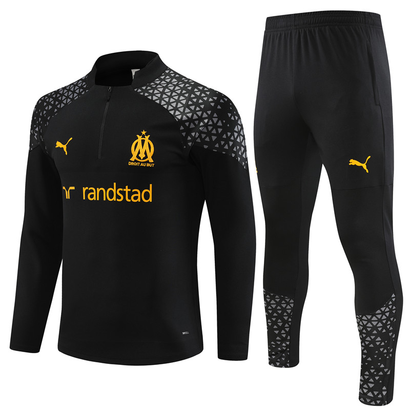Marseille 23-24 Long Sleeve Training Set -Black and Yellow - JerseysGala