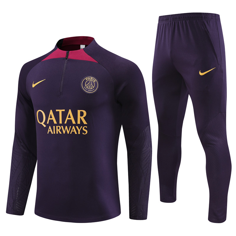 Paris Saint-Germain PSG 23-24 Kids Long Sleeve Training Set Blue -Purple - JerseysGala