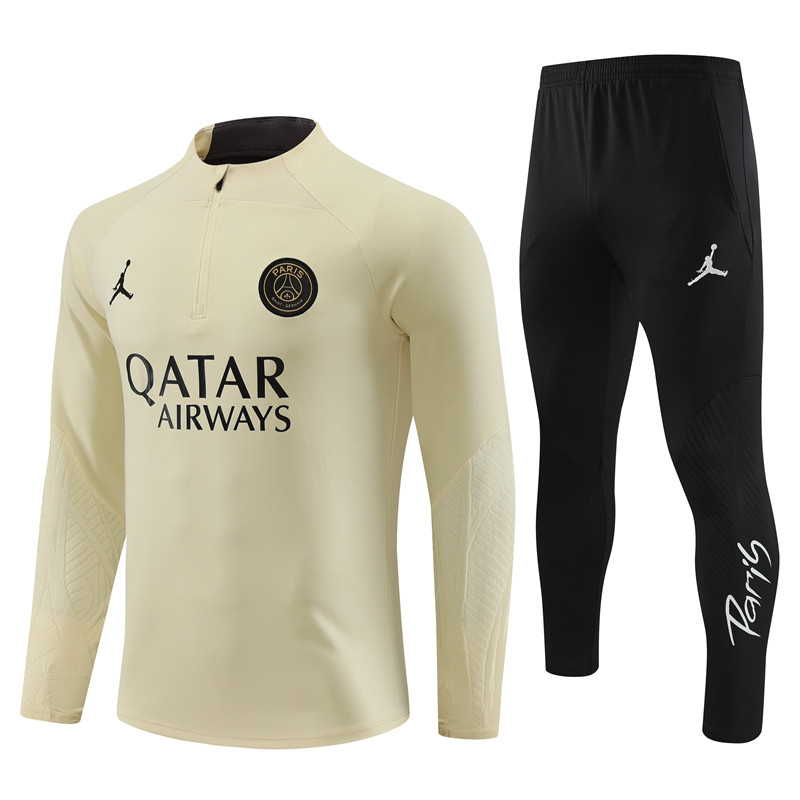 Paris Saint-Germain PSG 23-24 Kids Long Sleeve Training Set Beige - JerseysGala