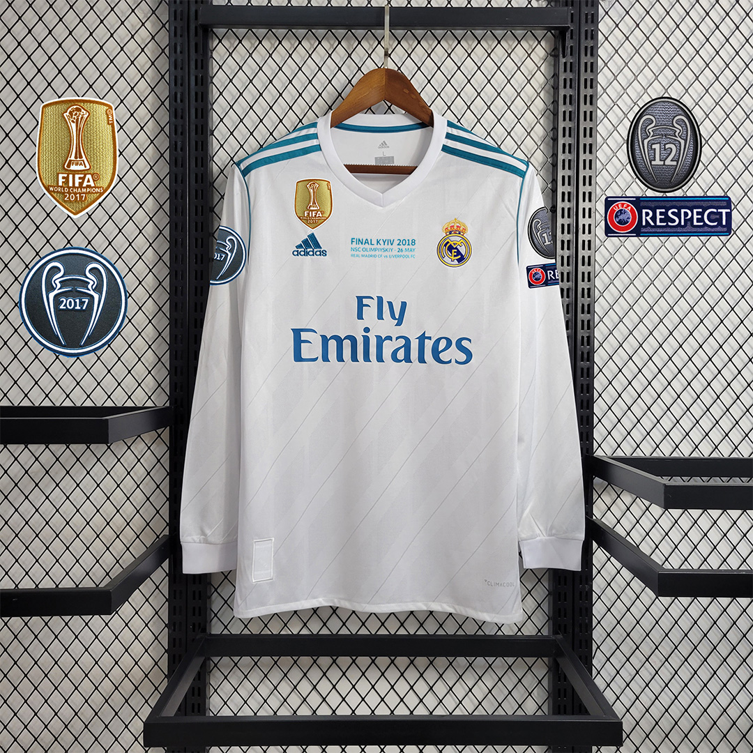 Retro Real Madrid 17-18 Home Long Sleeve Jersey - with Champions League Final Final - JerseysGala