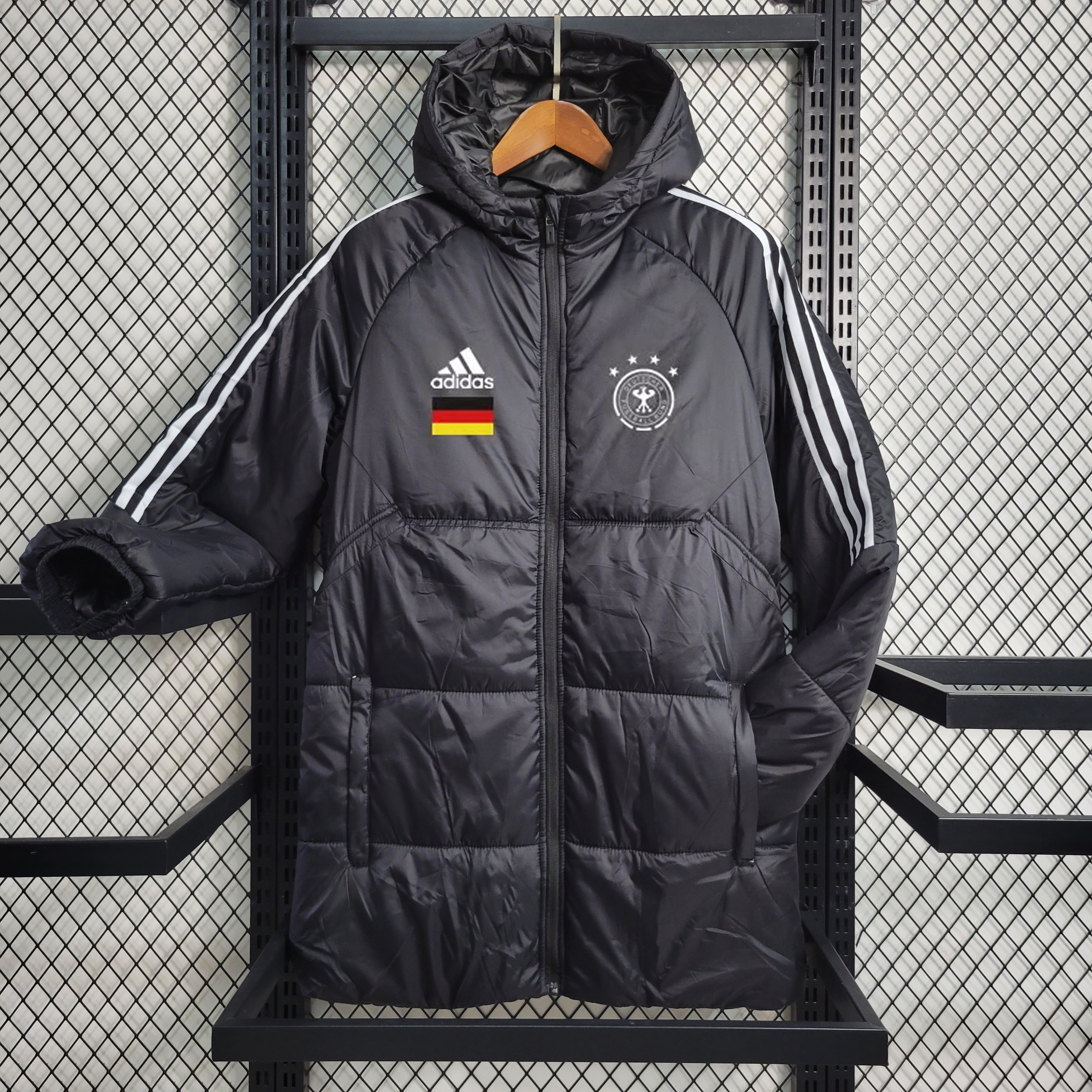 Germany 23-24 Men's Hooded Thermal Cotton Jacket - Black - JerseysGala