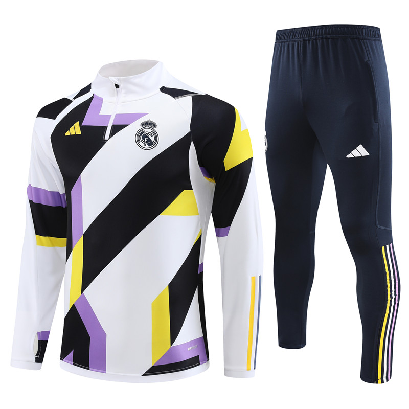 Real Madrid 23-24 Long Sleeve Training Set -White and Black - JerseysGala
