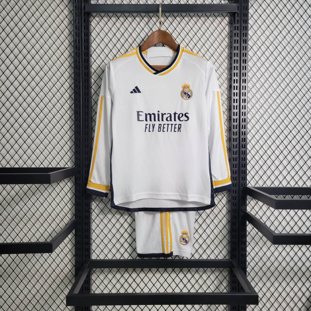 Real Madrid 23-24 Home Stadium Long Sleeve Kids Kit - JerseysGala