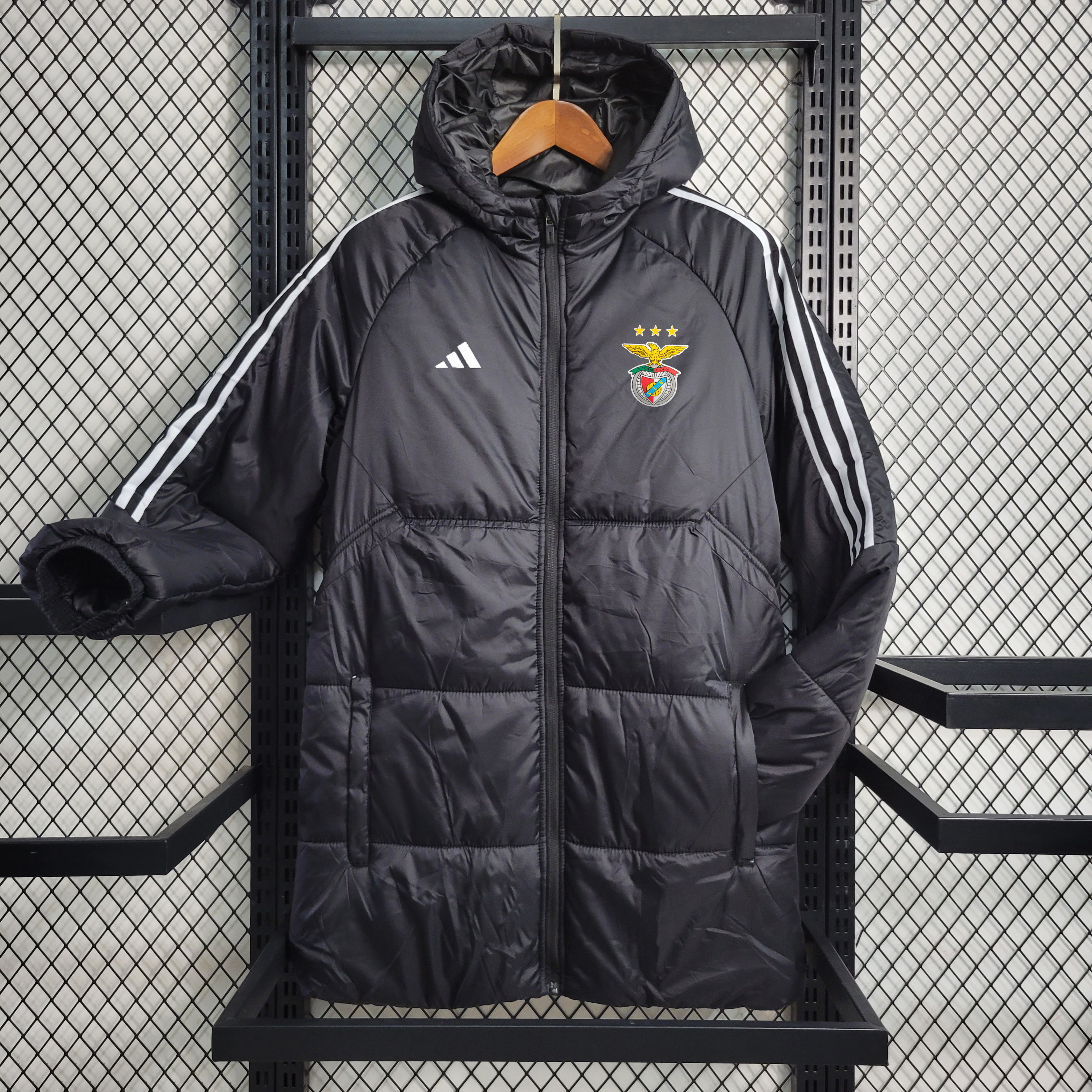 Benfica 23-24 Men's Hooded Thermal Cotton Jacket - Black - JerseysGala