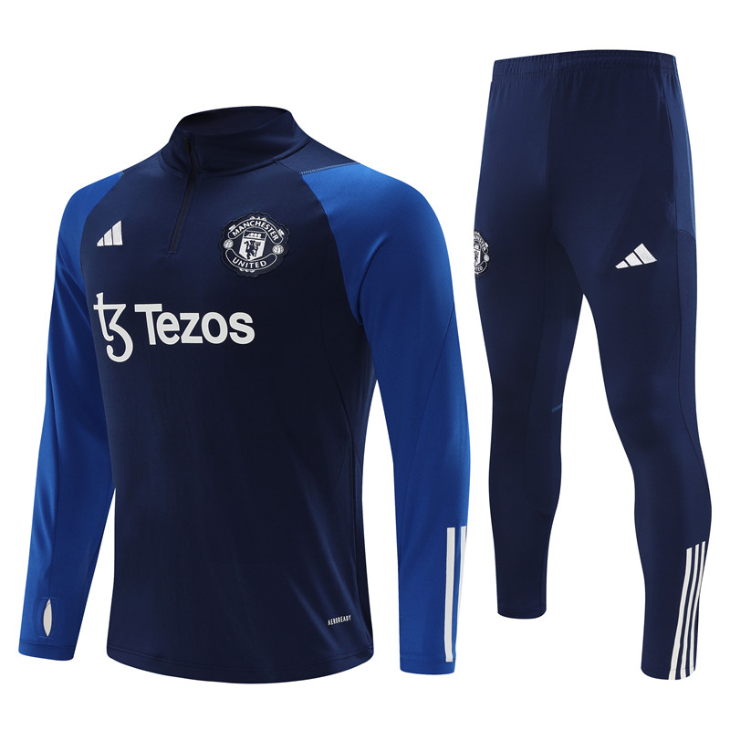 Manchester United 23-24 Kids Long Sleeve Training Set Blue - JerseysGala