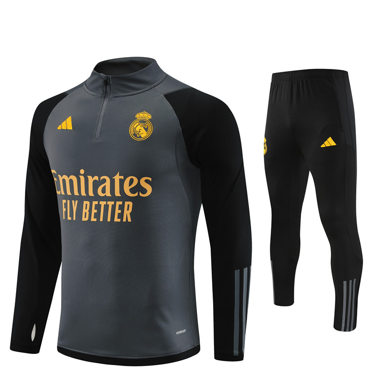 Real Madrid 23-24 Kids Long Sleeve Training Set Dark Grey - JerseysGala