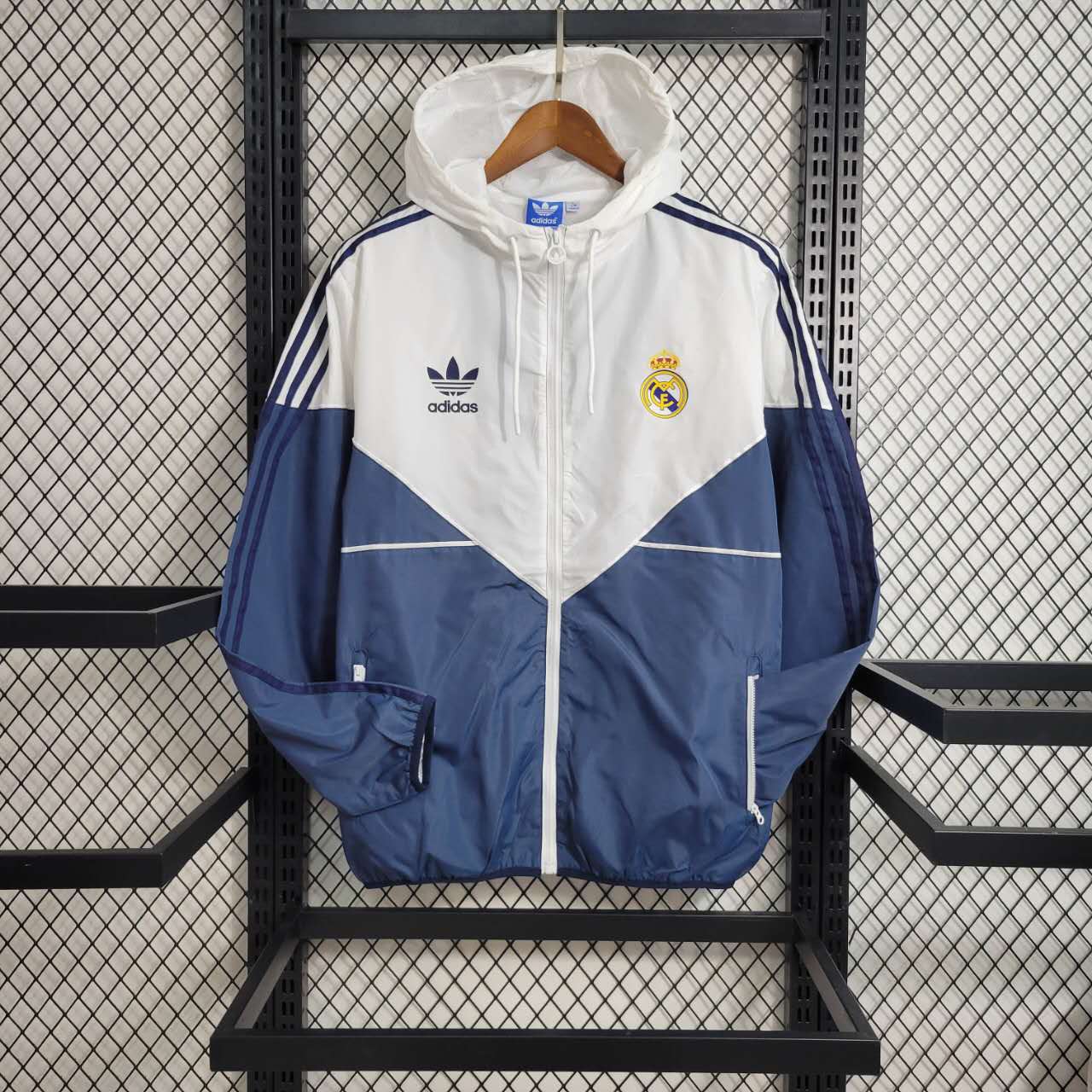 Real Madrid 23-24 Player Windbreaker Jacket - White & Blue - JerseysGala